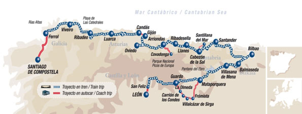 Mapa de la ruta del Transcantábrico