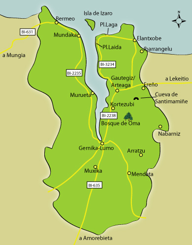 Mapa de la reserva de la biosfera de Urdaibai